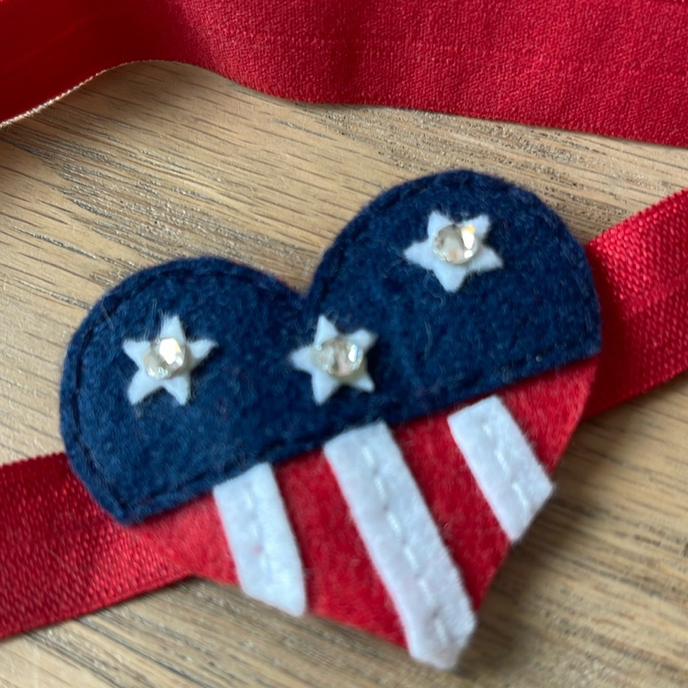 Girls patriotic flag heart bling stretch headband hair accessories